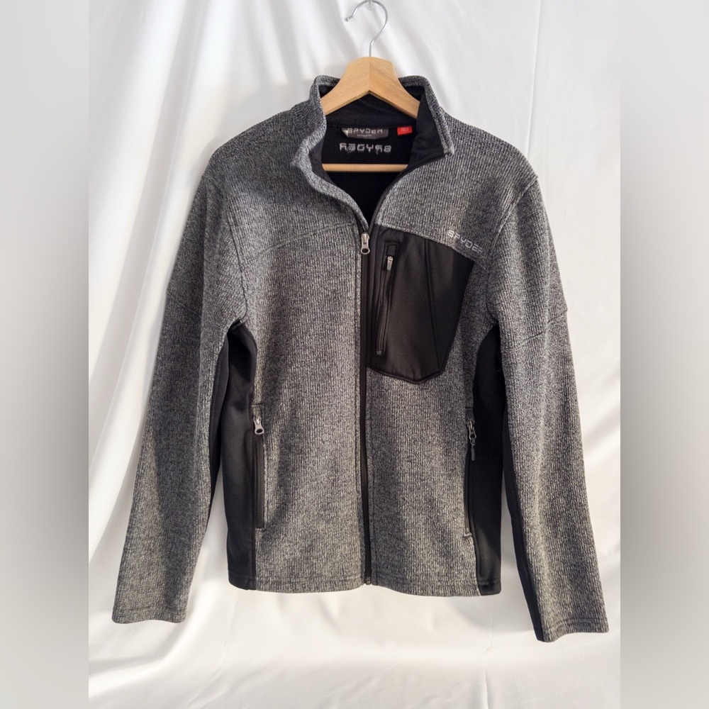 Spyder Men’s Small Full Sweater Fleece Jacket Gray Softshell Panels